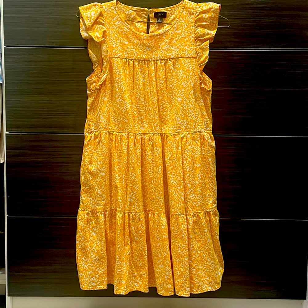 J. Crew Factory Linen Blend Printed Tiered Mini Dress I Yellow Floral | 2